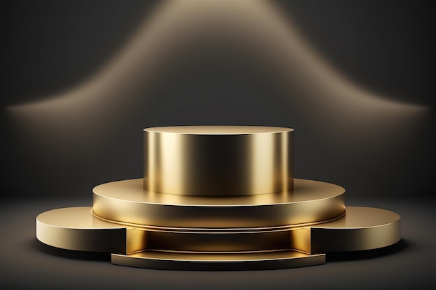 Realistic 3D cylinder with a luxury and golden podium for product display. AI Generated