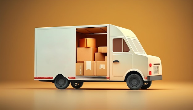 Realistic 3d delivery van with box cargo delivery and online shopping Generative AI