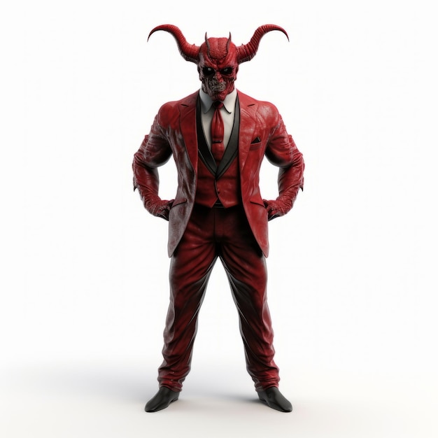 Photo realistic 3d devil beelzebub in red suit with horns