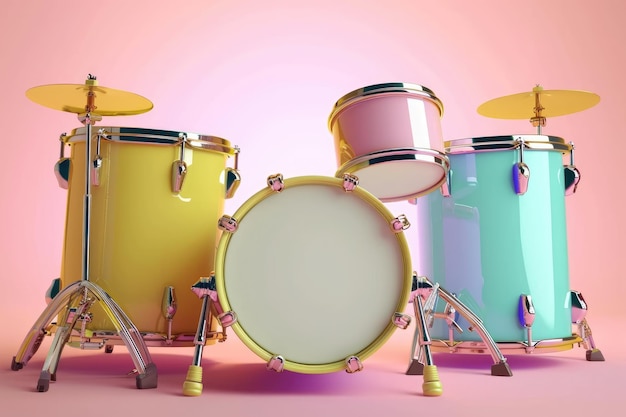 Realistic 3D drum kit rendering generative by ai