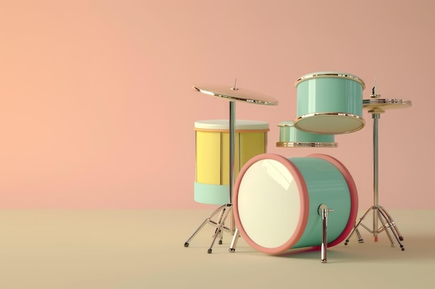 Realistic 3D drum kit rendering generative by ai