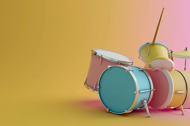 Realistic 3D drum kit rendering generative by ai