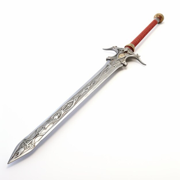 Realistic 3d Excalibur Sword On White Background