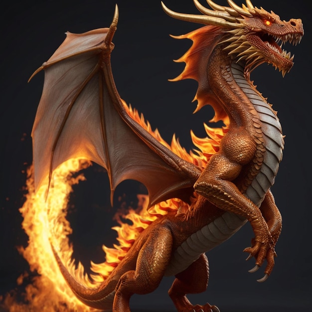 Photo a realistic 3d fire dragon