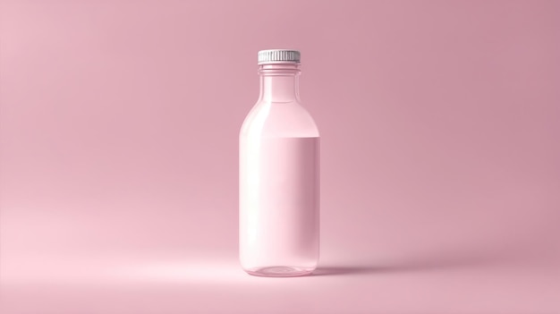 Realistic 3D Glass Bottle Packaging Mockup on Pink Background with White Cap