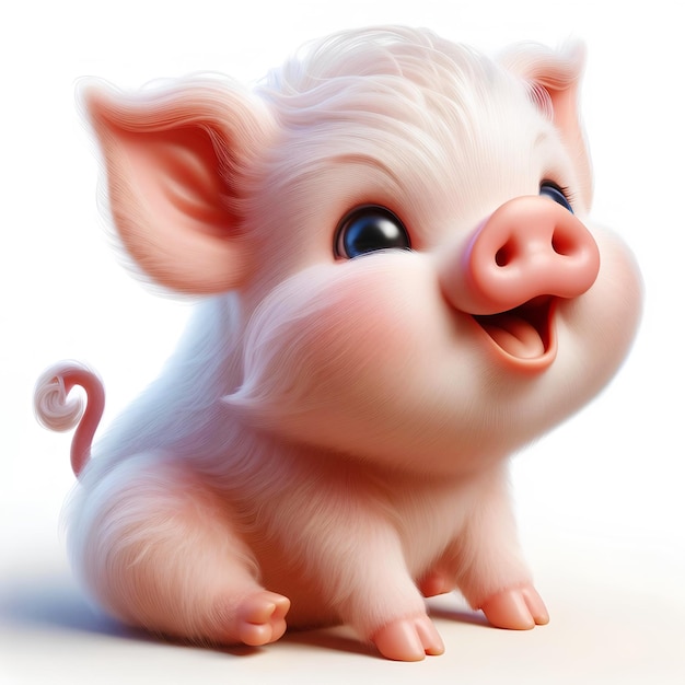 Realistic 3D illustration of a cute cartoon pig