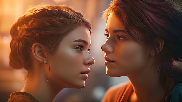 Realistic 3D illustration of a lesbian couple 3D realistic