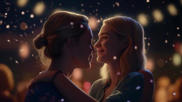 Realistic 3D illustration of a lesbian couple 3D realistic