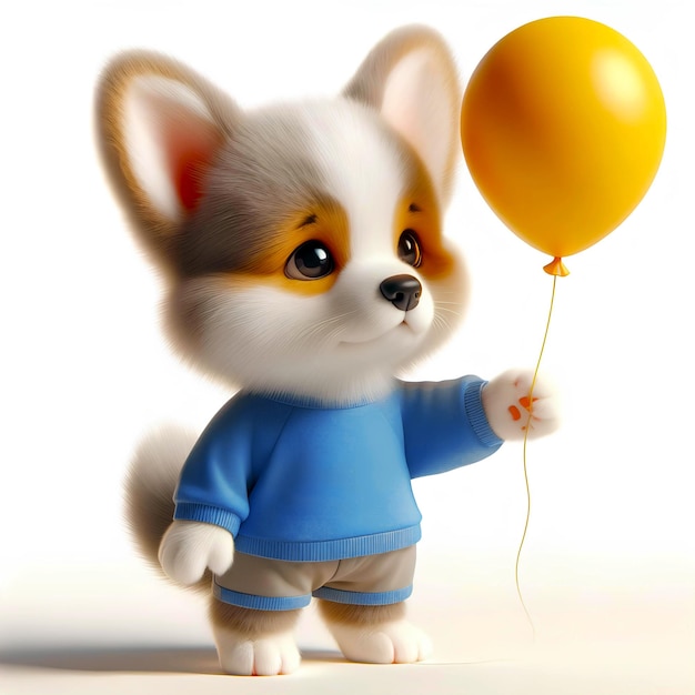 Фото Реалистичная 3d-иллюстрация милой мультфильмовой собаки с воздушным шаром