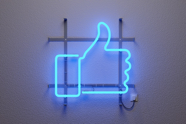 Realistic 3d illustration of a thumb-up neon light. Like concept.