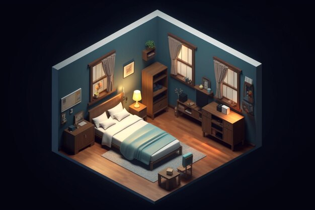 Realistic 3d isometric room