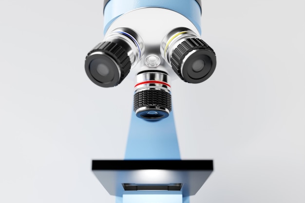 흰색 배경에 현실적인 3d 현미경 실험실 장비 실험실 연구를 위한 현미경