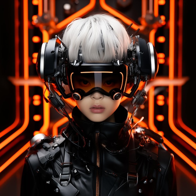 Реалистичная 3D-модель женщины-киборга в футуристических очках в стиле стимпанк, созданная Ai