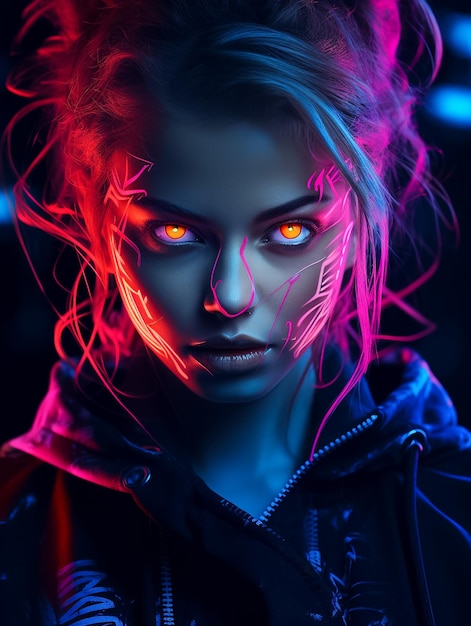 Realistic 3D Model of a Human Cyborg in a Futuristic Cyber World Cyberpunk Woman Ai generated