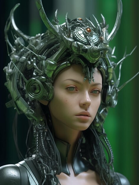 Realistic 3D Model of Human Cyborg in a Futuristic Cyber World Cyberpunk Woman Posing Ai generated