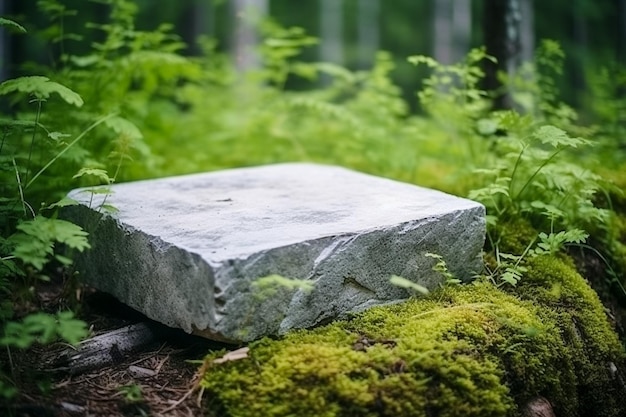 Realistic 3d model of a stone podium product display stand on mountain background ai generated