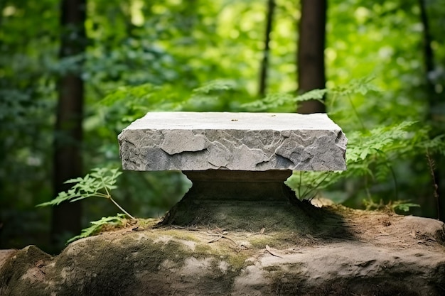 Realistic 3D Model of a Stone Podium Product Display Stand on Mountain Background Ai generated