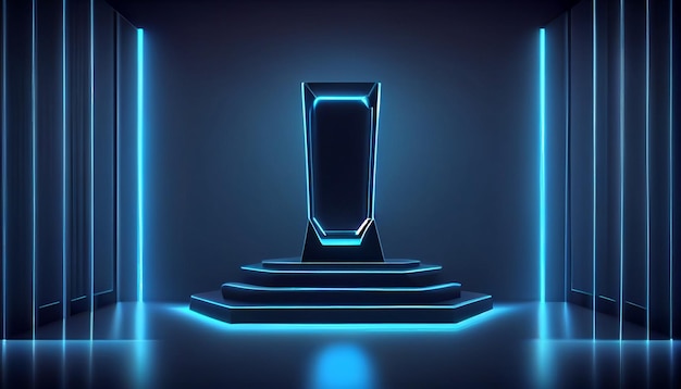 Realistic 3d neon podium created with generative ai technology