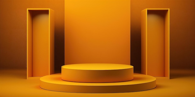 Realistic 3D orange theme podium for product display