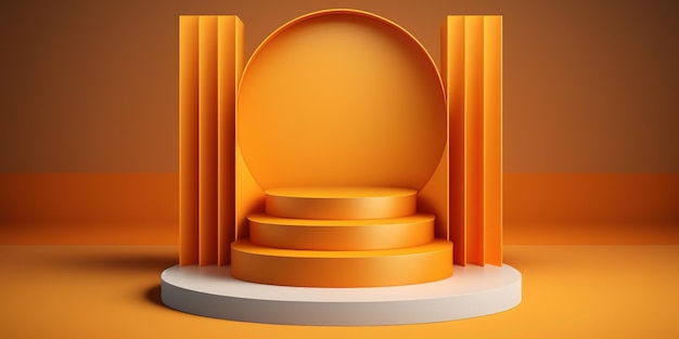 Realistic 3D orange theme podium for product display