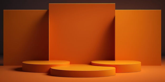 Realistic 3D orange theme podium for product display