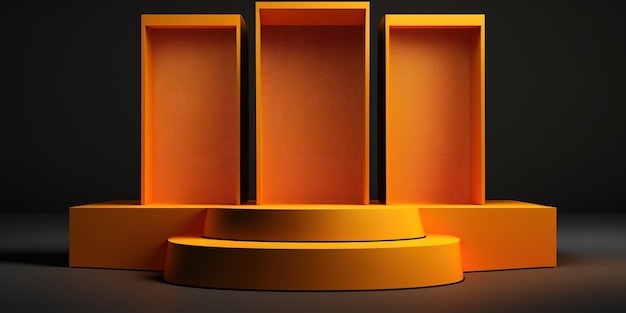 Realistic 3D orange theme podium for product display