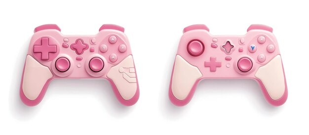 Photo realistic 3d pink joystick game equipment in plastic cartoon style on white background generated ai