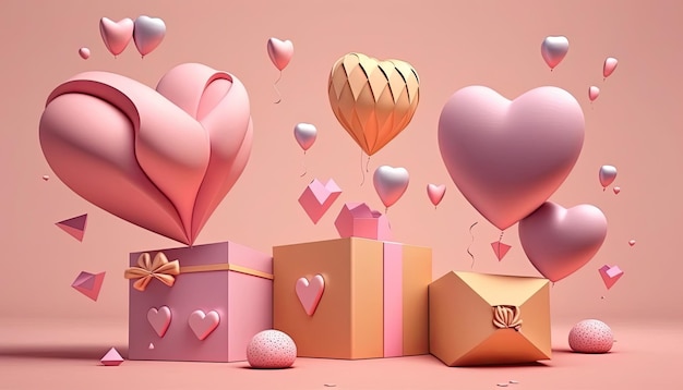 Realistico podio con piedistallo rosa 3d a forma di cuore scena minima per san valentino o presentazione del display del prodotto per la festa della mamma piattaforma geometrica di rendering vettoriale ai generativa