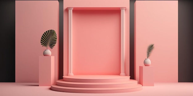 Realistic 3D pink theme podium for product display