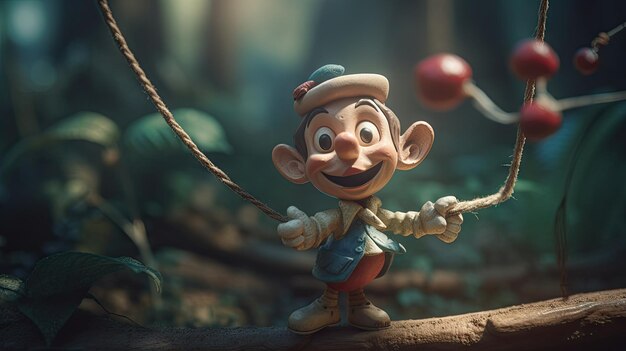 Realistic 3D Pinocchio doll illustration cartoon 3d