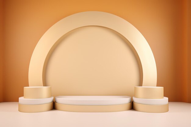 Realistic 3D podium with golden beige color for product display