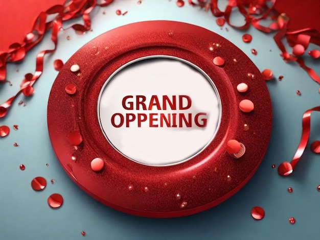 Photo realistic 3d red grand opening round card with glitter