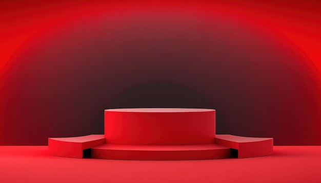 Realistic 3D red theme podium for product display