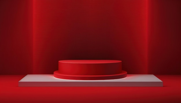 Realistic 3D red theme podium for product display