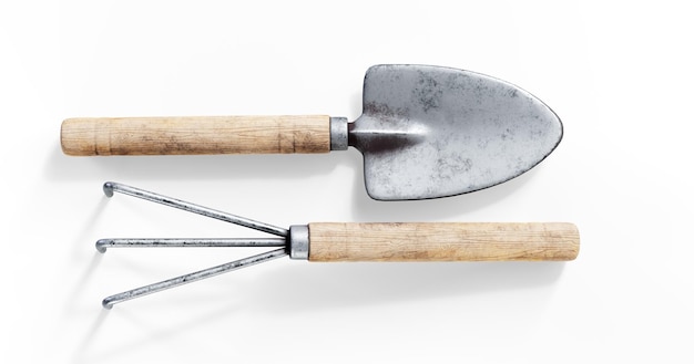 Photo realistic 3d render of garden tools