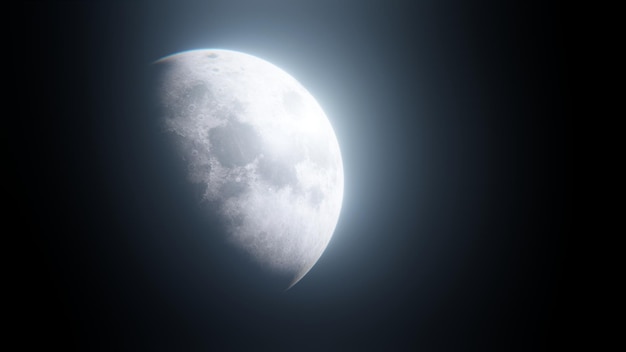 Realistic 3d render moon in space, realistic moon surface, moon craters. Black with stars background copy space. Glowing surface. Elements of this image furnished by NASA. Cinematic scene.illustration