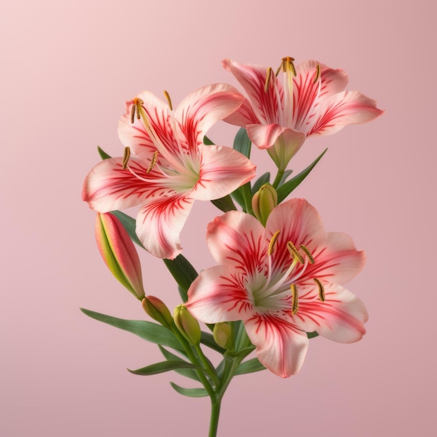 Photo realistic 3d render of pink lily on pink background