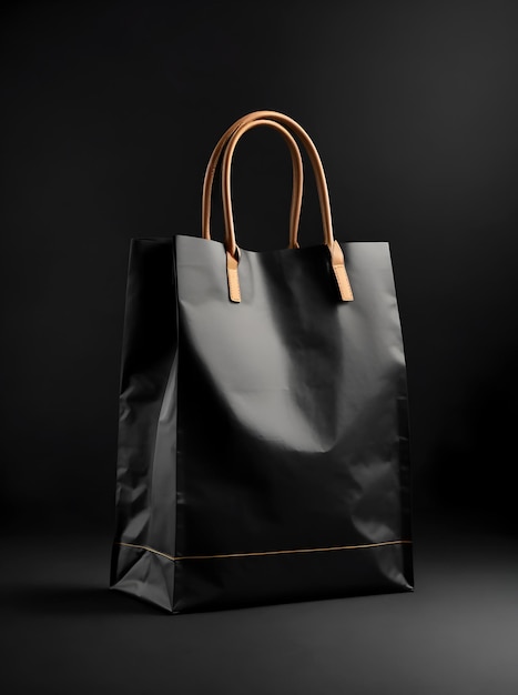 Realistic 3D Render Smooth Blank Black Paper Bag Package 01