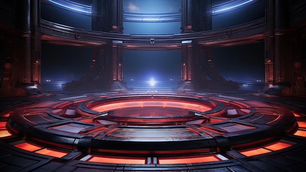 realistic 3D rendered image of a futuristic stage podium