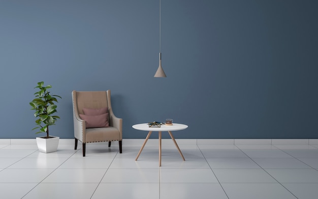 Realistico 3d rendering di interni del salotto moderno con divano, divano e tavolo