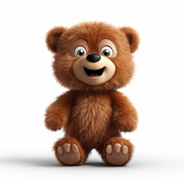 Realistic 3D rendering of a happy furry fluffy baby bear smiling
