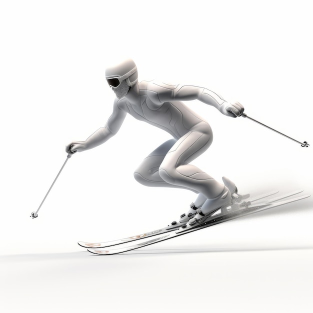 Фото Реалистичная 3d-рендеринг лыжника в белом костюме