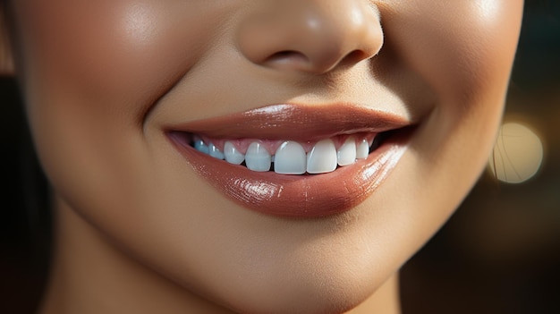 Realistic 3D rendering of a smiling patient after a teeth whitening procedure