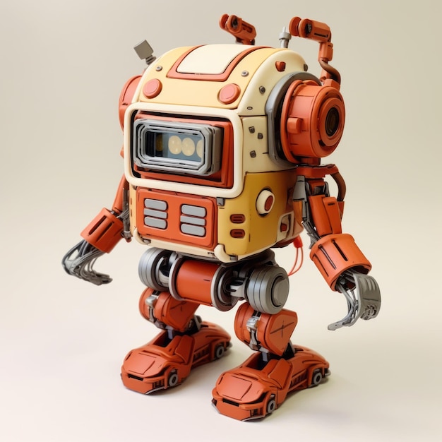 Photo realistic 3d robot android with dark orange and beige style