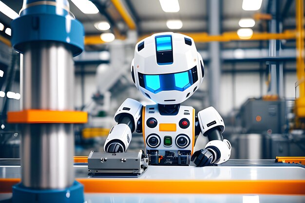 Realistic 3d robot engineer works at the factory The idea of a helper bot in everyday life