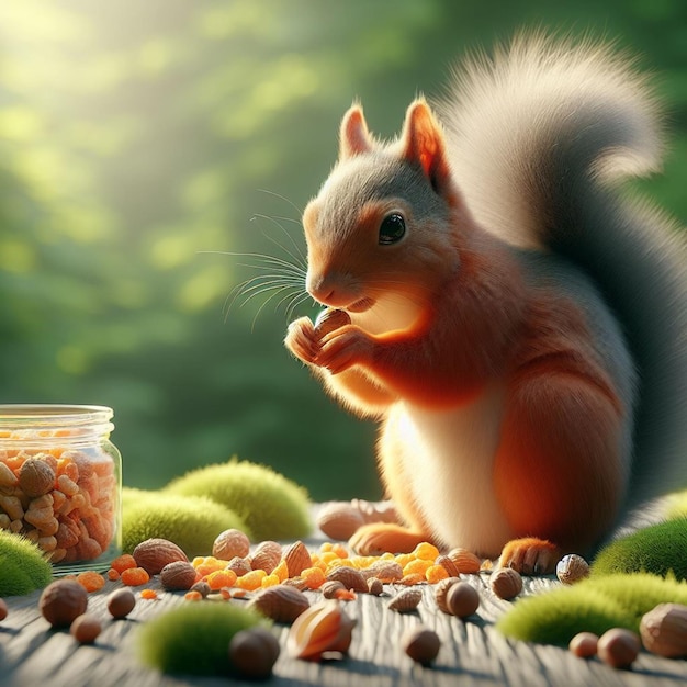 Photo a realistic 3d scene of squirrel eating