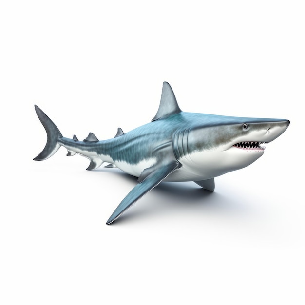 Photo realistic 3d shark with fins on white background