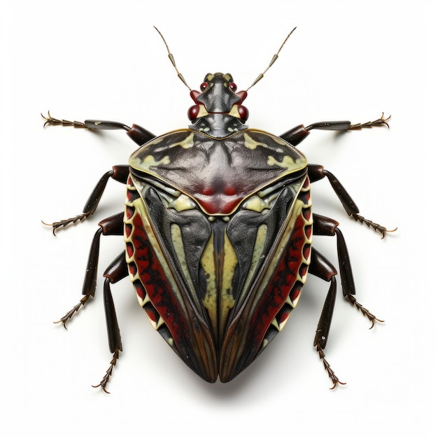 Photo realistic 3d stink bug with red and yellow stripes on transparent background