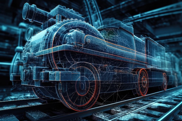 線路上の現実的な 3D 列車 ジェネレーティブ AI