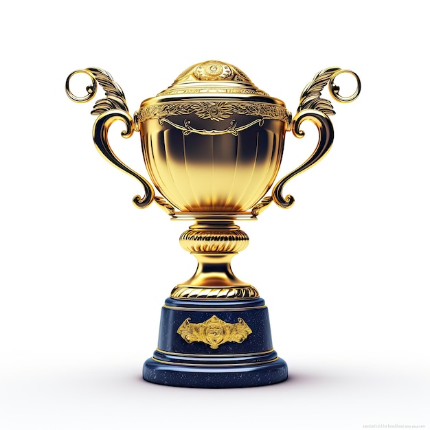 Realistic 3D Trophy cup on minimal background Vector illustration